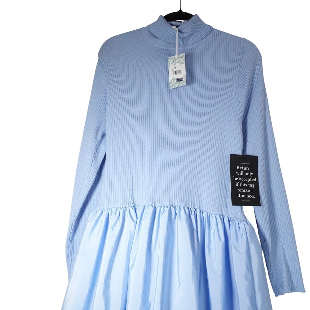 New Hyacinth House Mixed-Media Michaela Balloon Midi Dress Blue Women Plus XXL - Picture 4 of 13